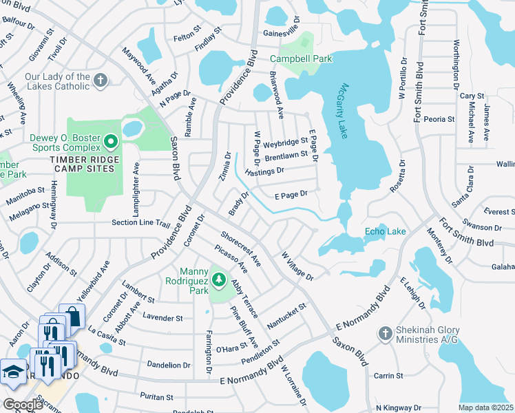 map of restaurants, bars, coffee shops, grocery stores, and more near 1029 Persian Street in Deltona