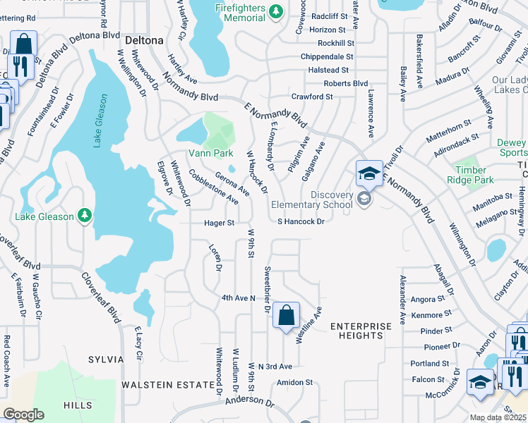 map of restaurants, bars, coffee shops, grocery stores, and more near 1042 W Hancock Dr in Deltona