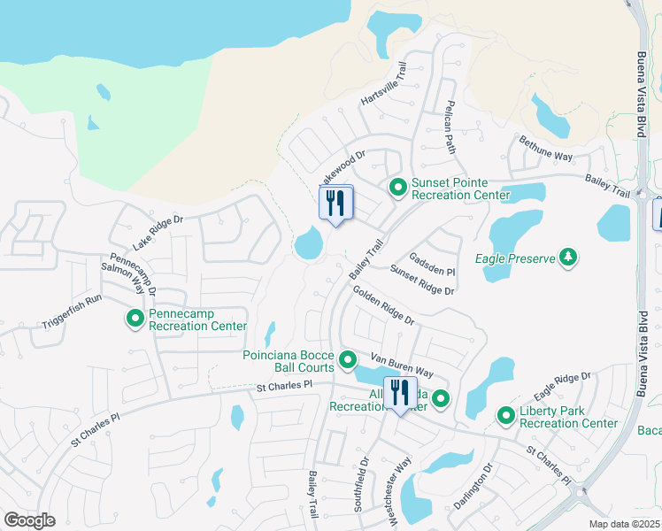 map of restaurants, bars, coffee shops, grocery stores, and more near 1718 Hagood Loop in The Villages