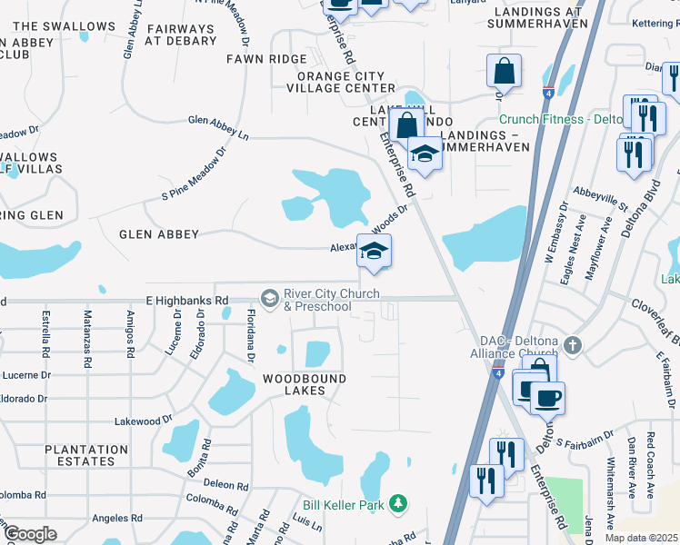 map of restaurants, bars, coffee shops, grocery stores, and more near 296 Adelaide Street in DeBary