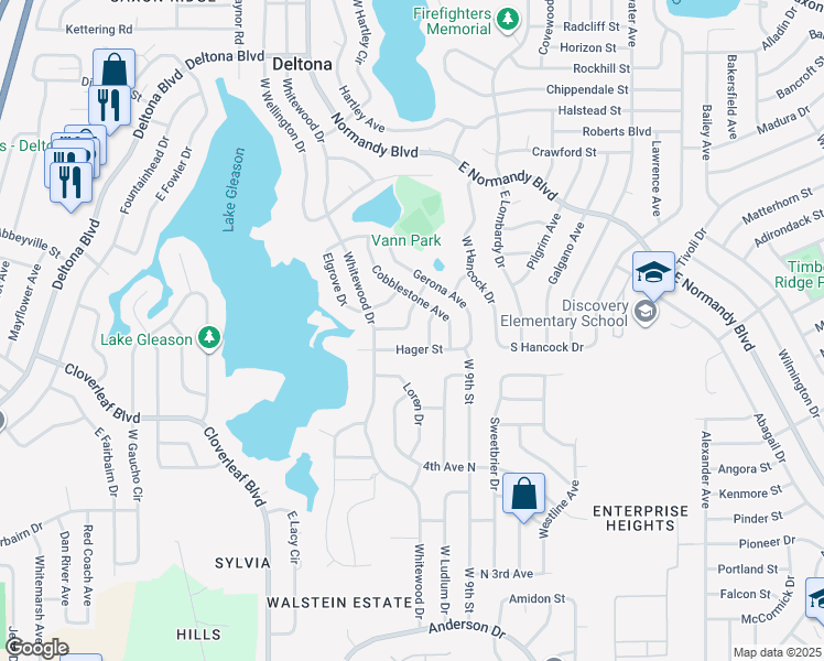 map of restaurants, bars, coffee shops, grocery stores, and more near 669 Wing Terrace in Deltona