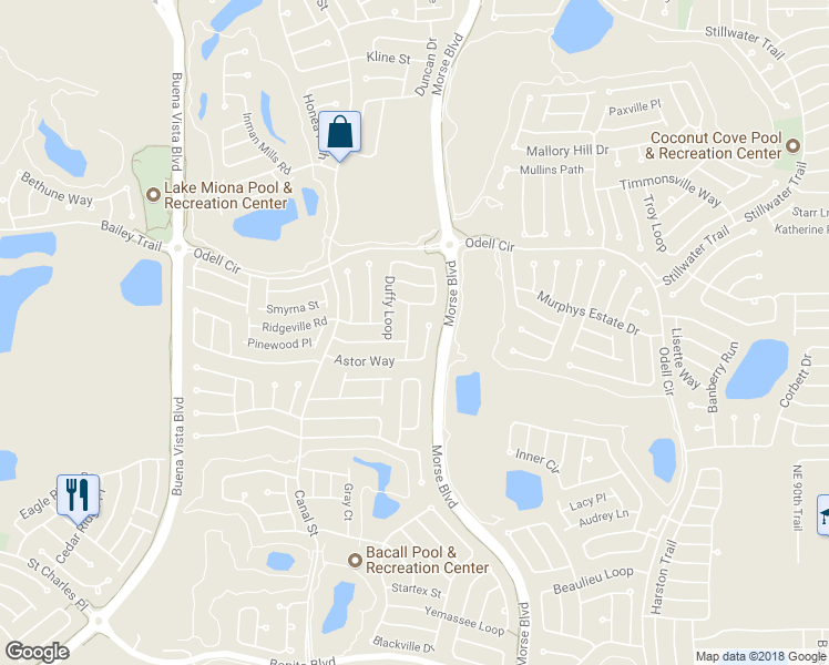 map of restaurants, bars, coffee shops, grocery stores, and more near 1719 Bugle Terrace in The Villages