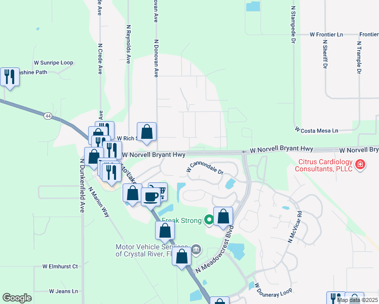 map of restaurants, bars, coffee shops, grocery stores, and more near 6388 West Norvell Bryant Highway in Crystal River