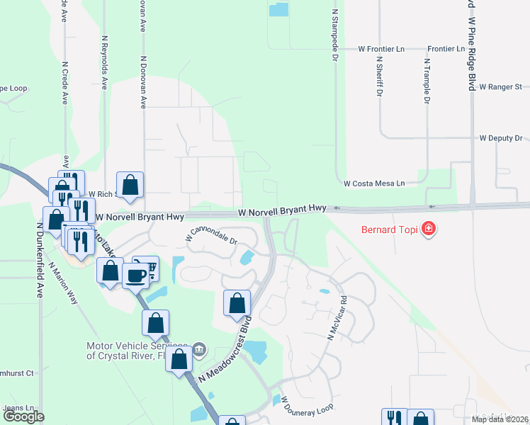 map of restaurants, bars, coffee shops, grocery stores, and more near 6149 West Norvell Bryant Highway in Crystal River