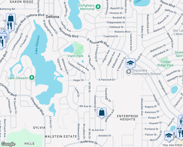 map of restaurants, bars, coffee shops, grocery stores, and more near 1033 Gerona Avenue in Deltona