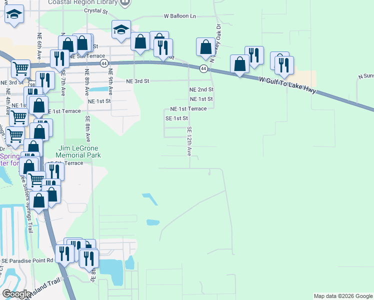 map of restaurants, bars, coffee shops, grocery stores, and more near 566 SE 12th Ave in Crystal River