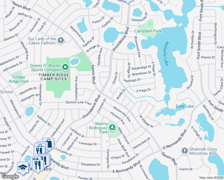 map of restaurants, bars, coffee shops, grocery stores, and more near 1007 Saxon Boulevard in Deltona