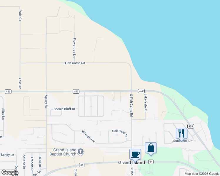 map of restaurants, bars, coffee shops, grocery stores, and more near 37153 County Road 452 in Grand Island