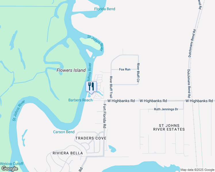 map of restaurants, bars, coffee shops, grocery stores, and more near 46 High Live Oak Drive in DeBary