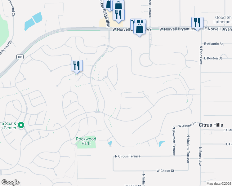 map of restaurants, bars, coffee shops, grocery stores, and more near 1926 North Blue Jay Terrace in Hernando