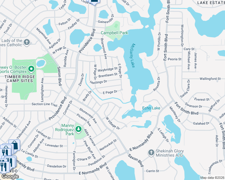 map of restaurants, bars, coffee shops, grocery stores, and more near 1656 South Page Drive in Deltona