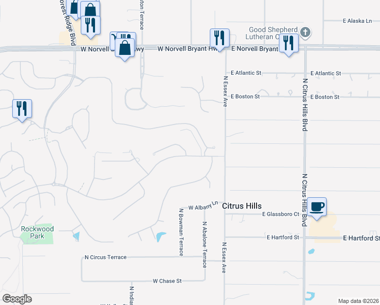 map of restaurants, bars, coffee shops, grocery stores, and more near 181 West Redsox Path in Hernando