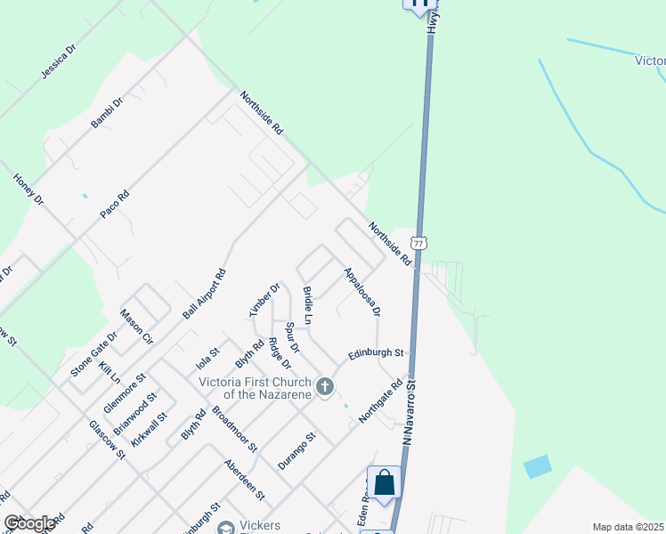 map of restaurants, bars, coffee shops, grocery stores, and more near 503 Appaloosa Drive in Victoria