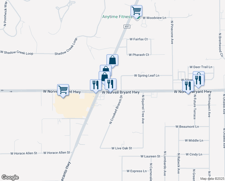 map of restaurants, bars, coffee shops, grocery stores, and more near 1999 West Norvell Bryant Highway in Lecanto