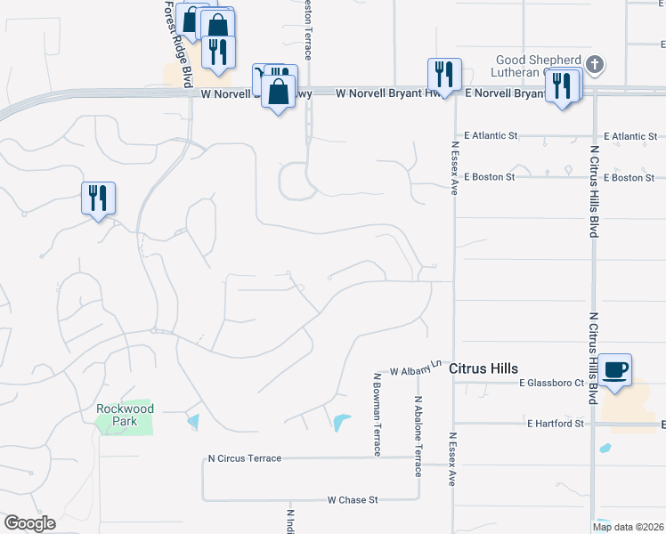 map of restaurants, bars, coffee shops, grocery stores, and more near 307 West Redsox Point in Hernando