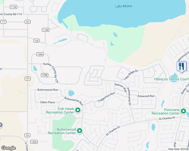 map of restaurants, bars, coffee shops, grocery stores, and more near 1667 Abasco Court in The Villages
