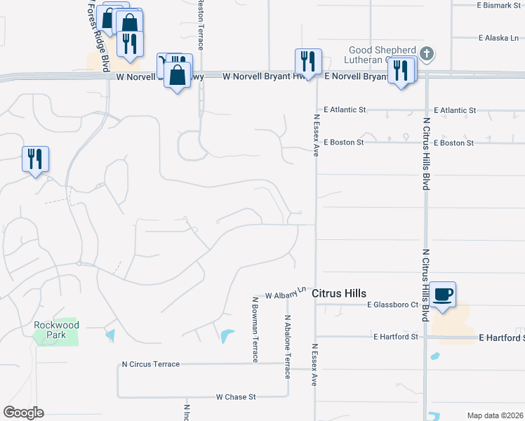 map of restaurants, bars, coffee shops, grocery stores, and more near 181 West Redsox Path in Hernando