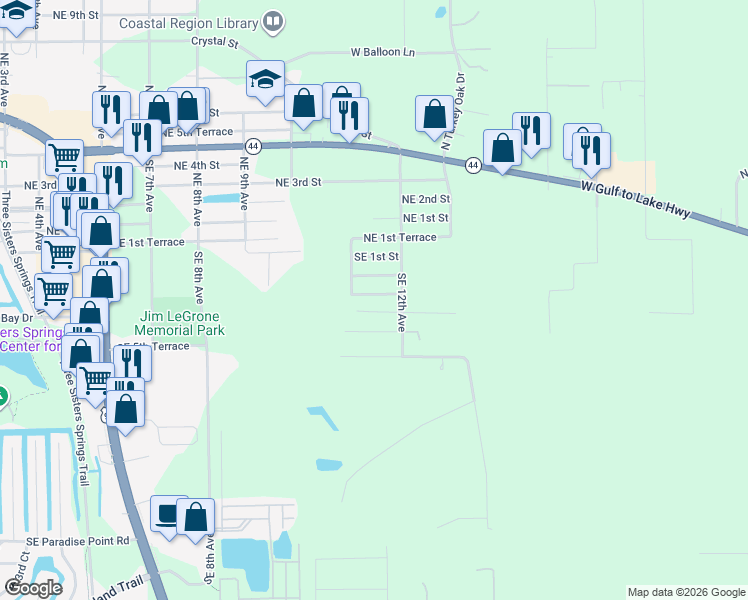 map of restaurants, bars, coffee shops, grocery stores, and more near 1123 Southeast 3rd Street in Crystal River