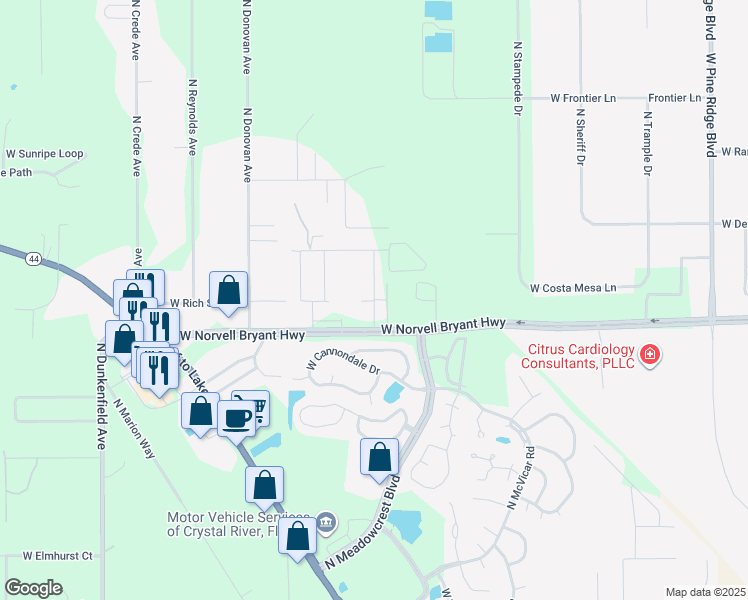 map of restaurants, bars, coffee shops, grocery stores, and more near 2141 North Cedarhouse Terrace in Crystal River