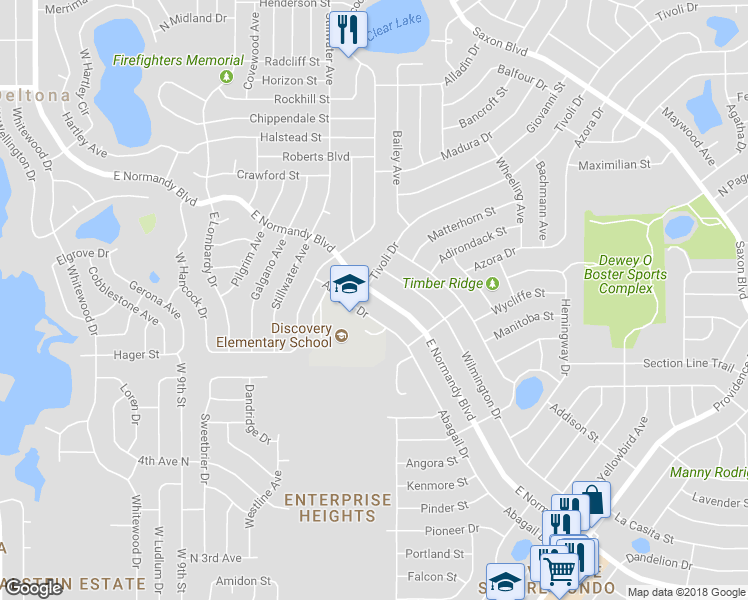 map of restaurants, bars, coffee shops, grocery stores, and more near 989 East Normandy Boulevard in Deltona