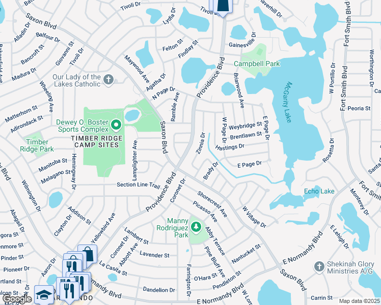 map of restaurants, bars, coffee shops, grocery stores, and more near 1525 Providence Boulevard in Deltona