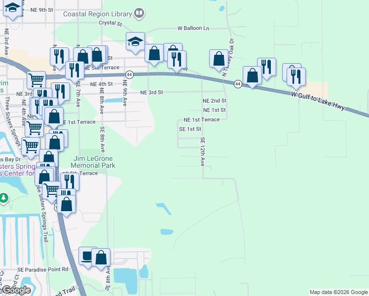 map of restaurants, bars, coffee shops, grocery stores, and more near 1123 Southeast 3rd Street in Crystal River