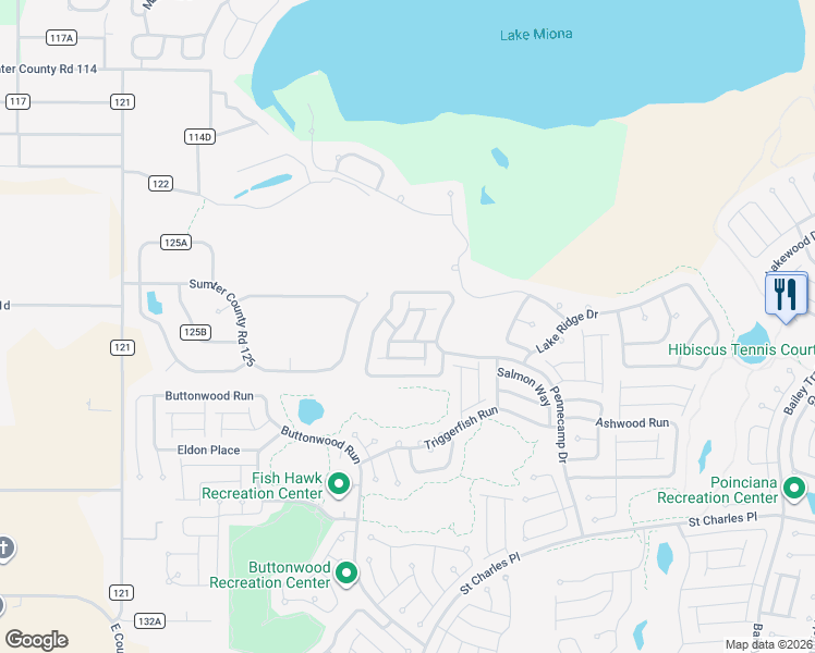 map of restaurants, bars, coffee shops, grocery stores, and more near 1667 Abasco Court in The Villages