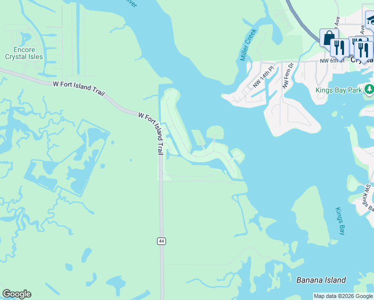 map of restaurants, bars, coffee shops, grocery stores, and more near 2171 North Watersedge Drive in Crystal River