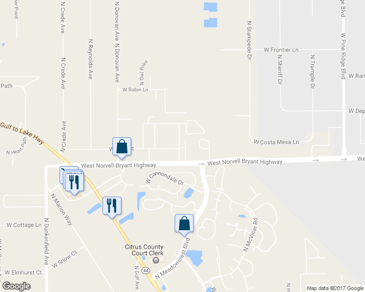 map of restaurants, bars, coffee shops, grocery stores, and more near 2097 North Cedarhouse Terrace in Crystal River