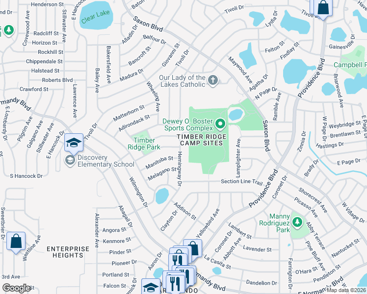 map of restaurants, bars, coffee shops, grocery stores, and more near 1071 Hemingway Drive in Deltona