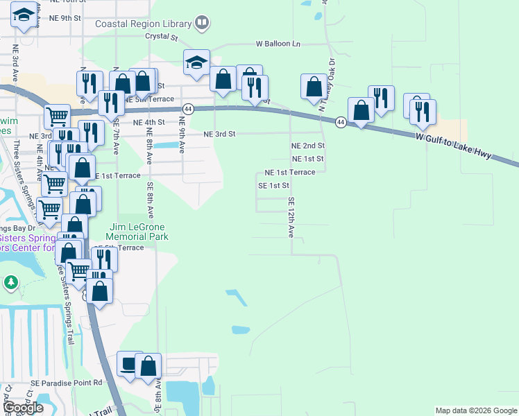 map of restaurants, bars, coffee shops, grocery stores, and more near 1103 Southeast 3rd Street in Crystal River