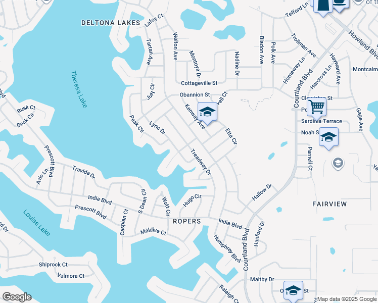 map of restaurants, bars, coffee shops, grocery stores, and more near 1056 Treadway Drive in Deltona