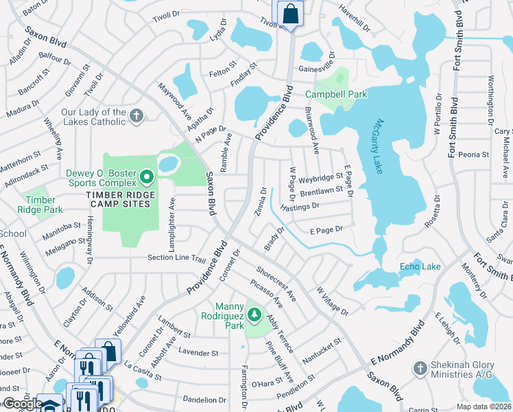map of restaurants, bars, coffee shops, grocery stores, and more near 1525 Providence Boulevard in Deltona