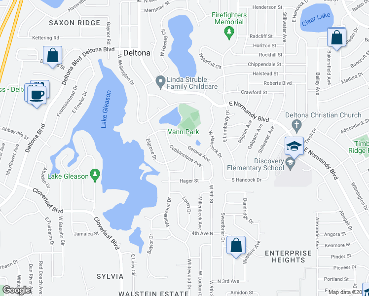 map of restaurants, bars, coffee shops, grocery stores, and more near 1102 Gerona Avenue in Deltona