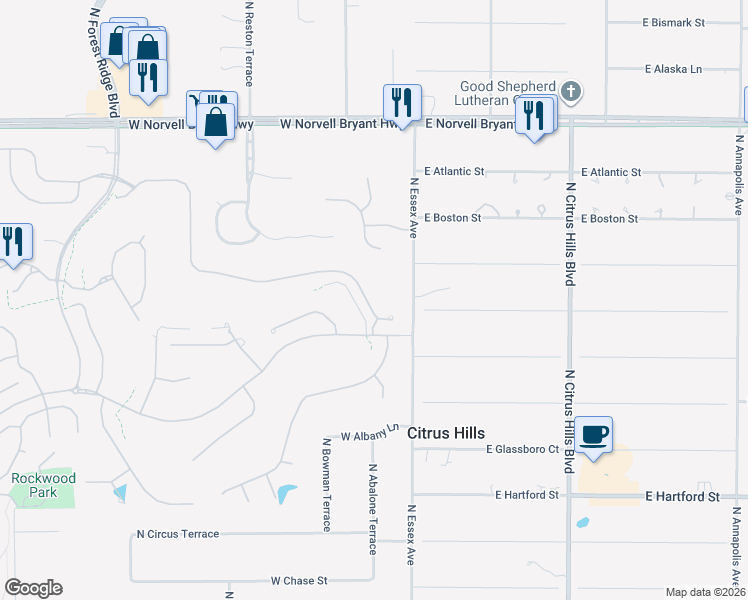map of restaurants, bars, coffee shops, grocery stores, and more near 33 West Doerr Path in Hernando