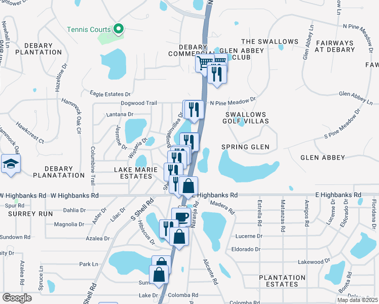 map of restaurants, bars, coffee shops, grocery stores, and more near 58 North Charles Richard Beall Boulevard in DeBary