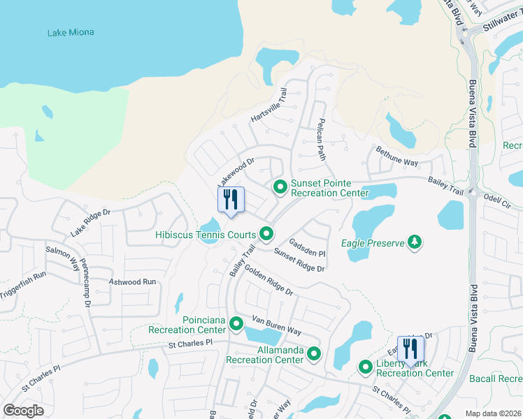 map of restaurants, bars, coffee shops, grocery stores, and more near 1651 Hickory Grove Lane in The Villages