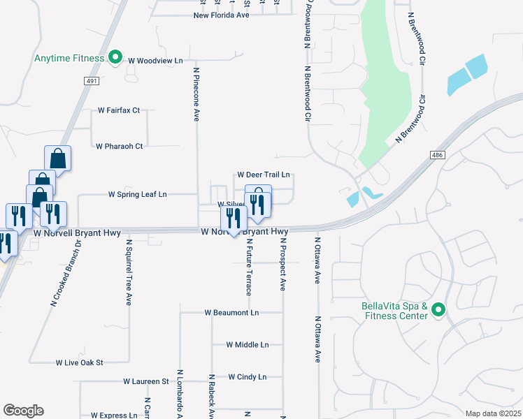 map of restaurants, bars, coffee shops, grocery stores, and more near 2149 West Norvell Bryant Highway in Lecanto
