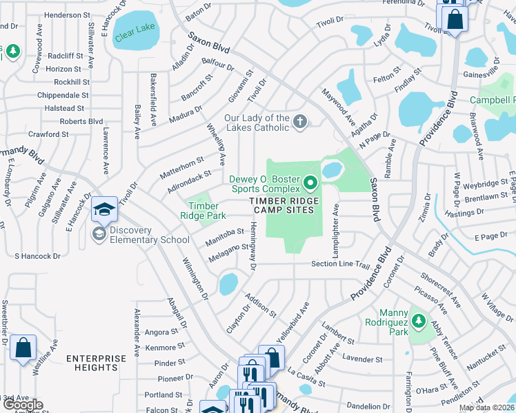 map of restaurants, bars, coffee shops, grocery stores, and more near 1071 Hemingway Drive in Deltona