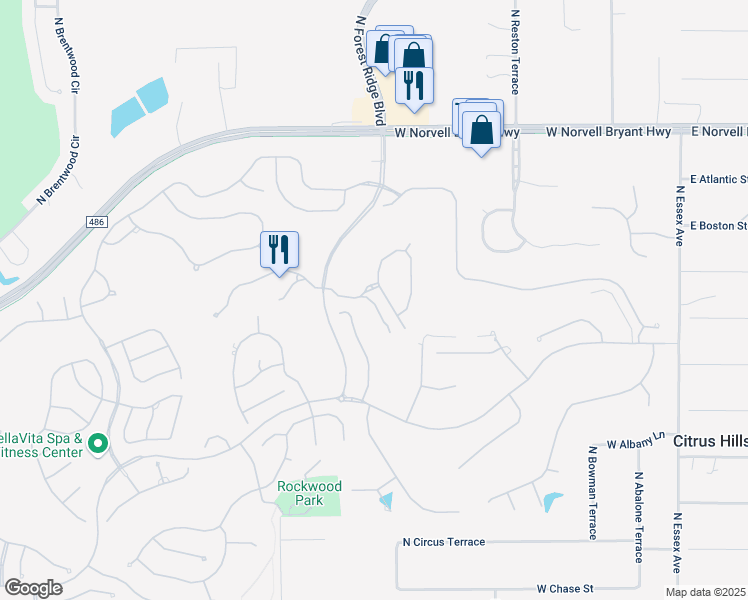 map of restaurants, bars, coffee shops, grocery stores, and more near 2126 North Peakview Loop in Hernando