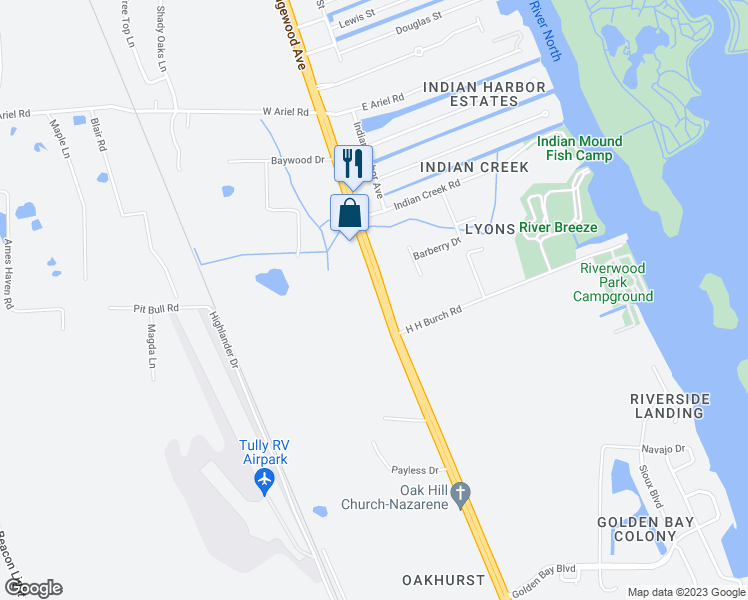 map of restaurants, bars, coffee shops, grocery stores, and more near 658 U.S. Highway 1 in Oak Hill