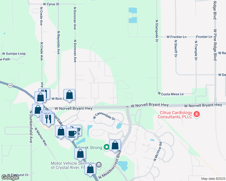 map of restaurants, bars, coffee shops, grocery stores, and more near 2097 North Cedarhouse Terrace in Crystal River
