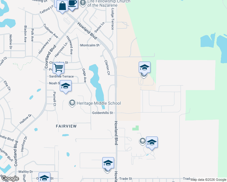 map of restaurants, bars, coffee shops, grocery stores, and more near 1056 Eastbrook Avenue in Deltona