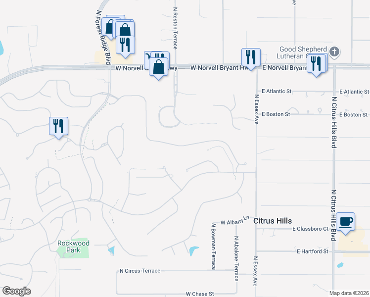 map of restaurants, bars, coffee shops, grocery stores, and more near 315 West Doerr Path in Hernando