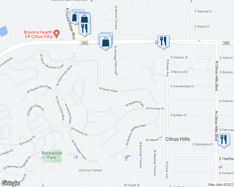 map of restaurants, bars, coffee shops, grocery stores, and more near 378 West Doerr Path in Hernando