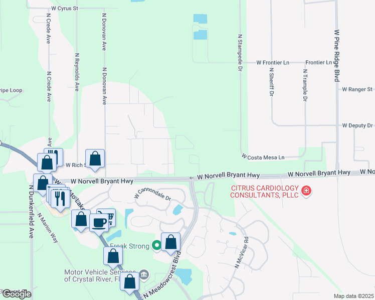 map of restaurants, bars, coffee shops, grocery stores, and more near 6161 West Olive Branch Loop in Crystal River