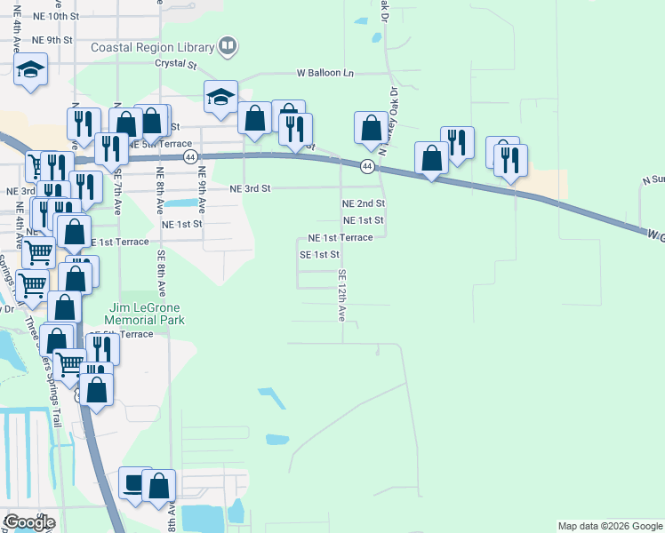 map of restaurants, bars, coffee shops, grocery stores, and more near 1173 Southeast 1st Street in Crystal River