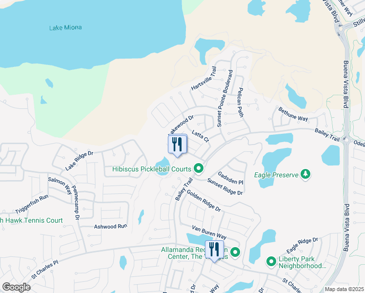 map of restaurants, bars, coffee shops, grocery stores, and more near 1674 Osprey Avenue in The Villages
