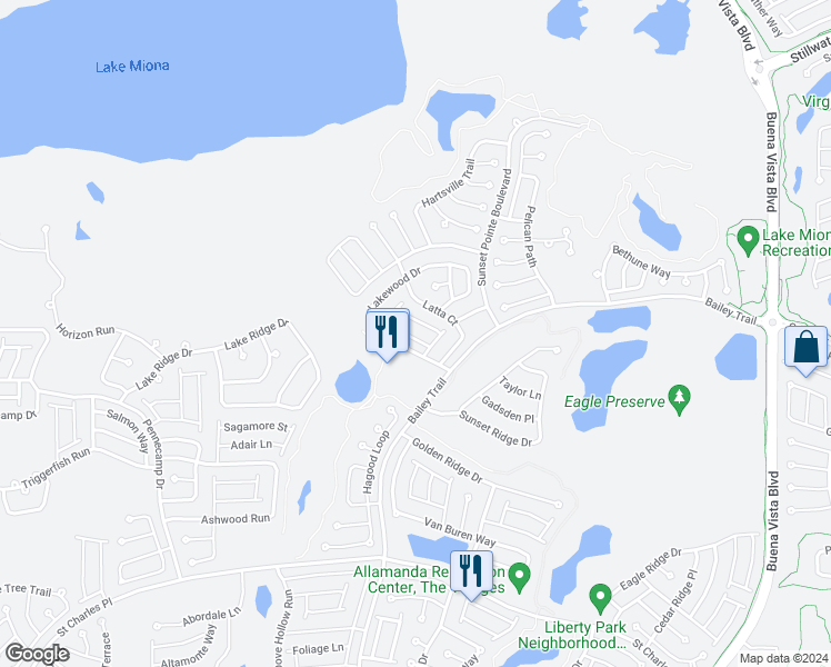 map of restaurants, bars, coffee shops, grocery stores, and more near 1659 Osprey Avenue in The Villages
