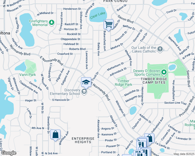 map of restaurants, bars, coffee shops, grocery stores, and more near 1000 Matterhorn Street in Deltona